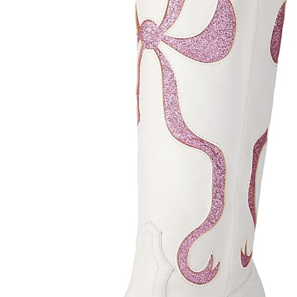 Women's Cowgirl Boots Leather Tall Western Boots Almond Toe Chunky Heel